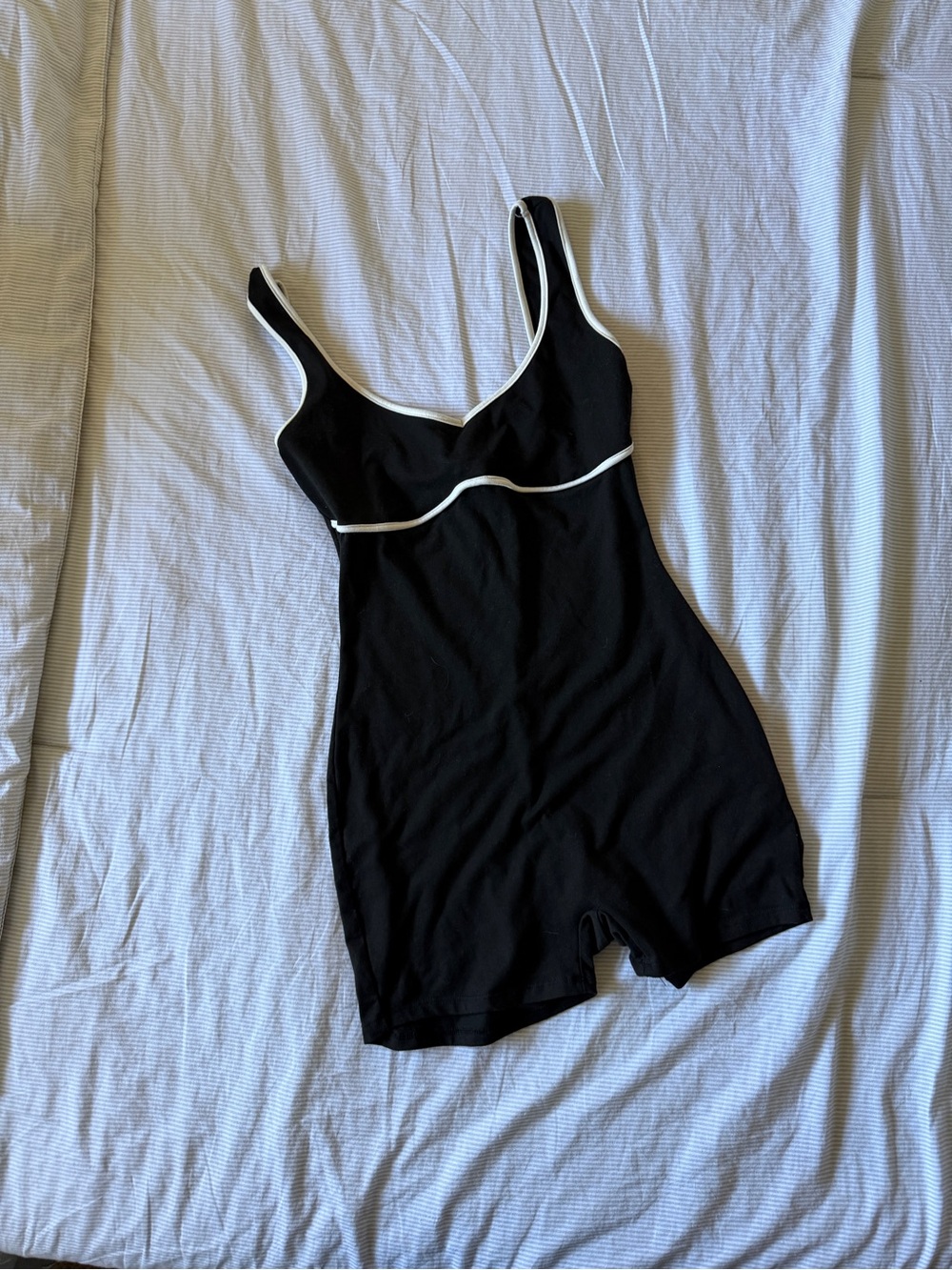 Heart & Hips Black Romper with White Piping
